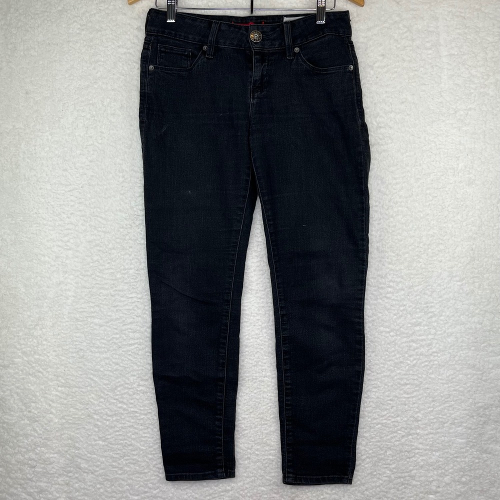 Guess Womens EMMA Skinny Jeans Faded Black Mid Rise Denim Iconic Logo Size 29 - Picture 1 of 16